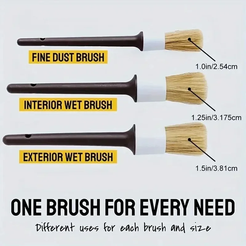 Car Detailing Brush Set Boar Hair Interior - Conjunto de 3 Escovas para Detalhamento