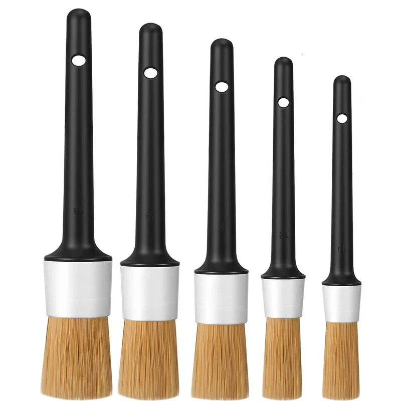 Car Detailing Brush Set Boar Hair Interior - 5 escovas de detalhes de carro