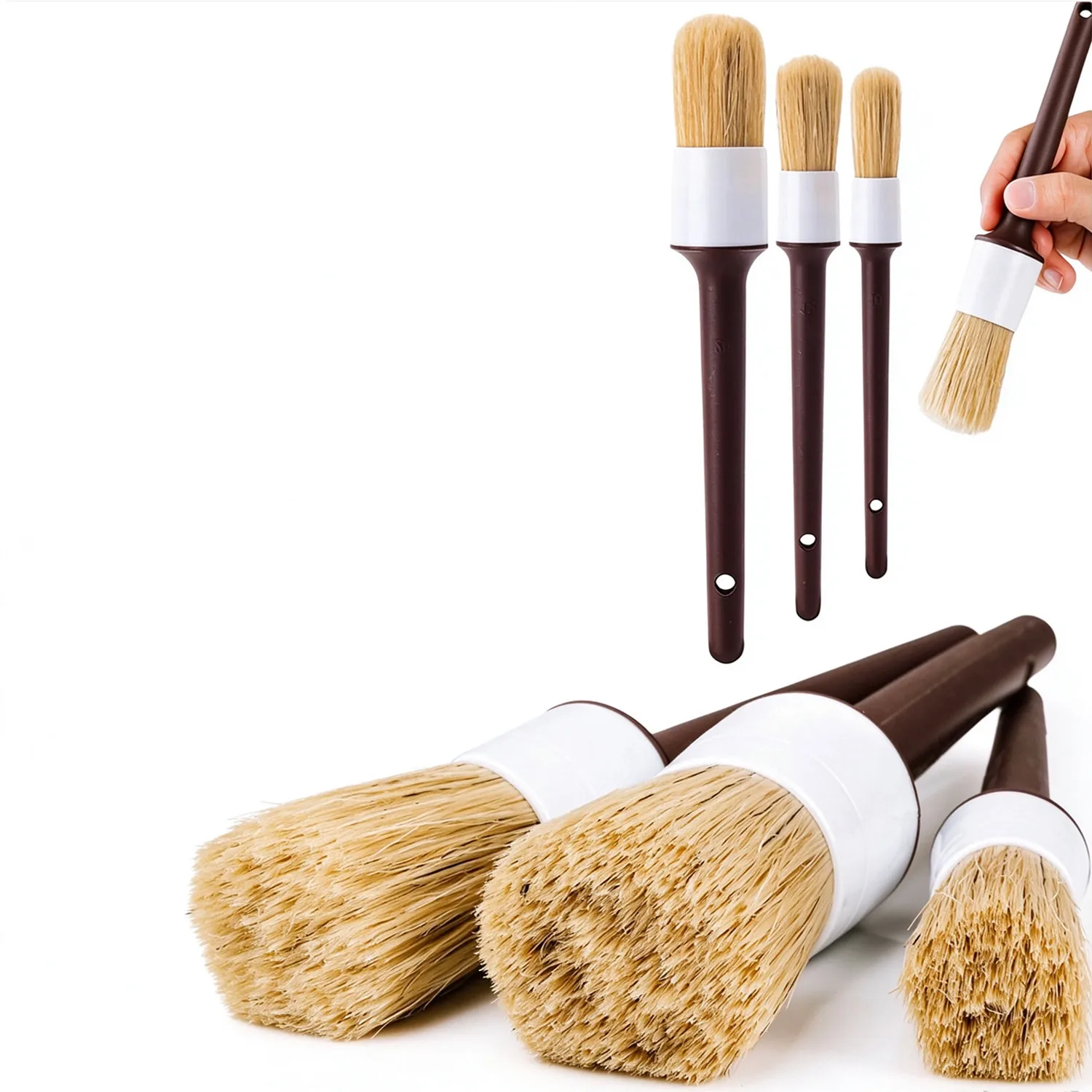 Car Detailing Brush Set Boar Hair Interior - Conjunto de Escovas para Detalhamento Automotivo