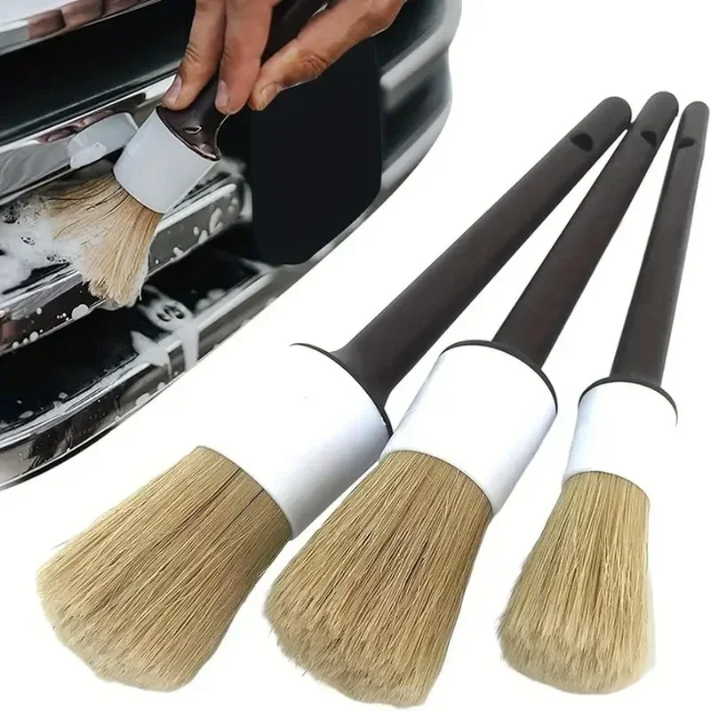 Car Detailing Brush Set Boar Hair Interior - Conjunto de 3 Escovas para Detalhamento