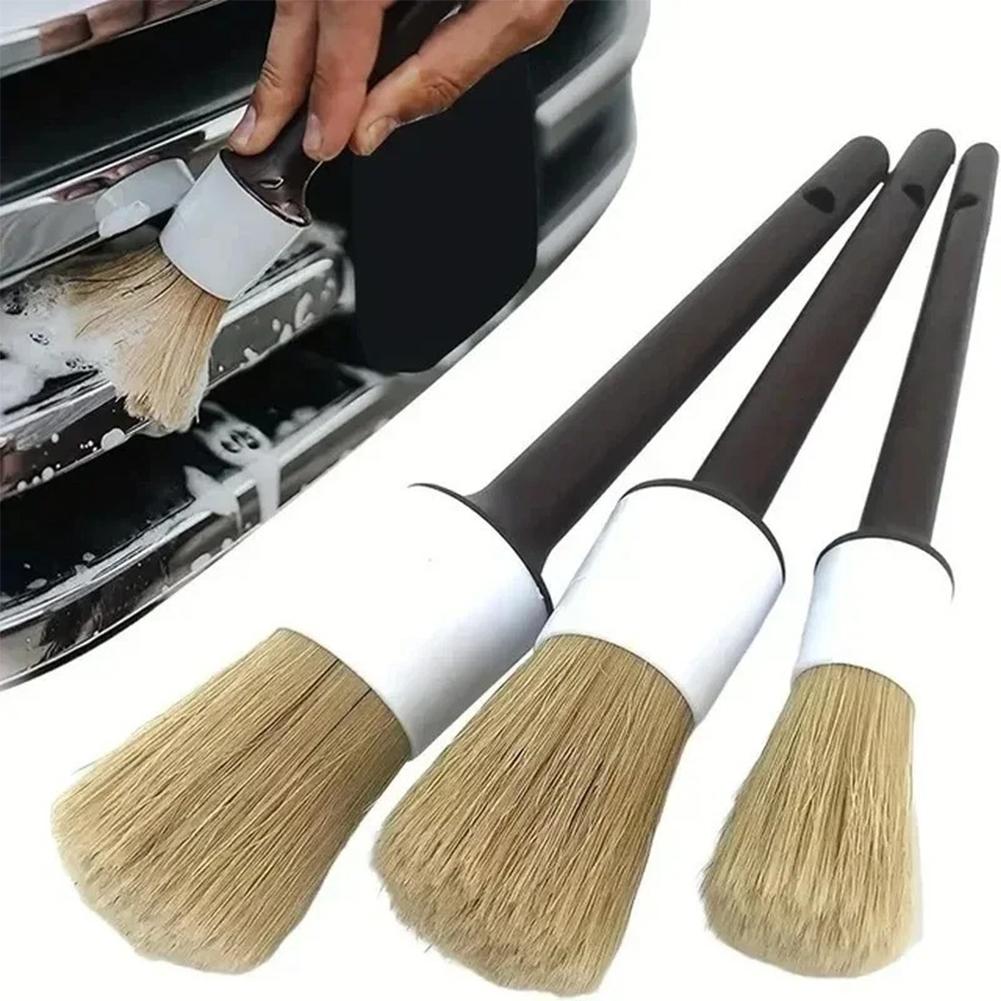 Car Detailing Brush Set Boar Hair Interior - Conjunto de 3/5 escovas para limpeza