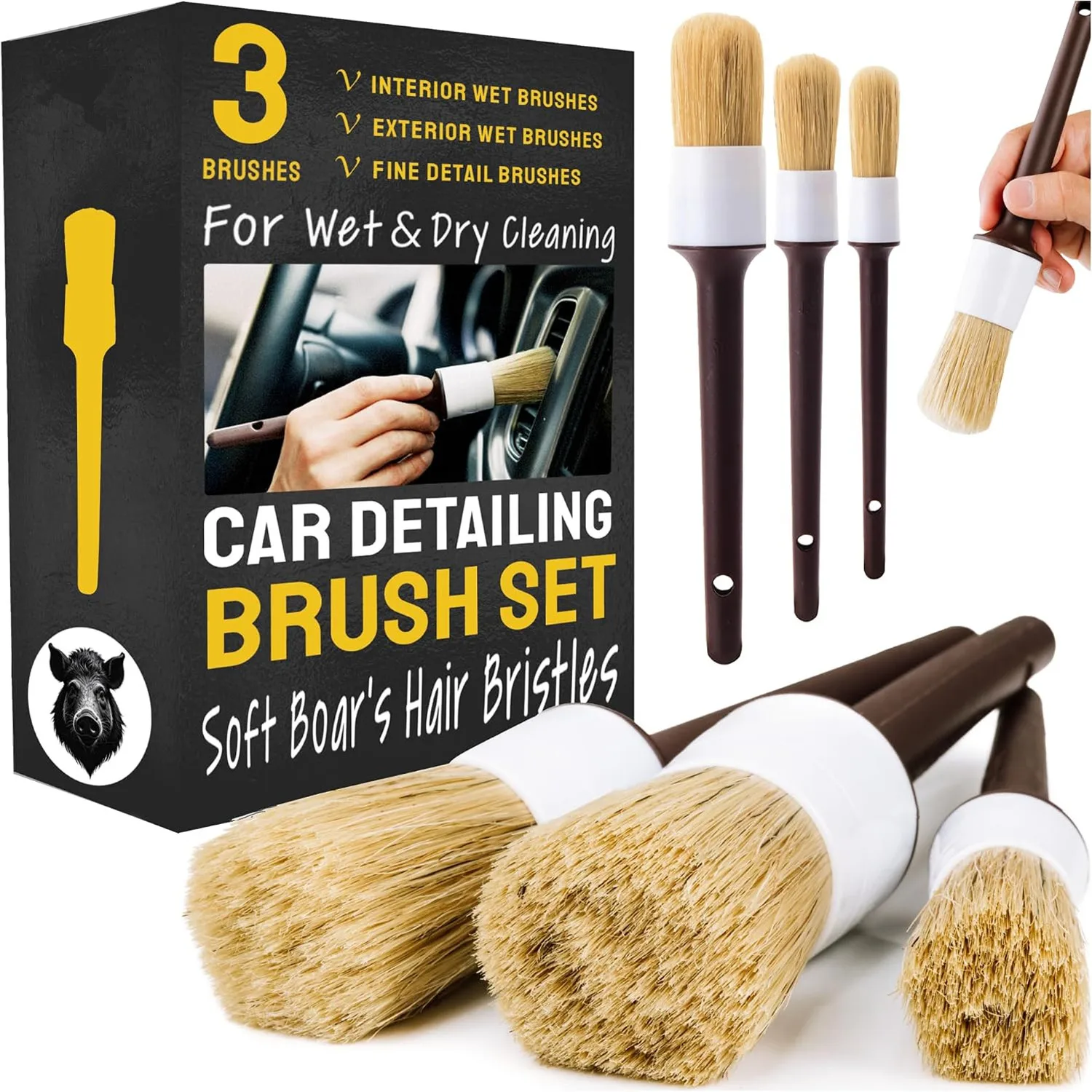 Conjunto de Escovas para Detal - Car Detailing Brush Set Boar Hair Interior avaliação e preço
